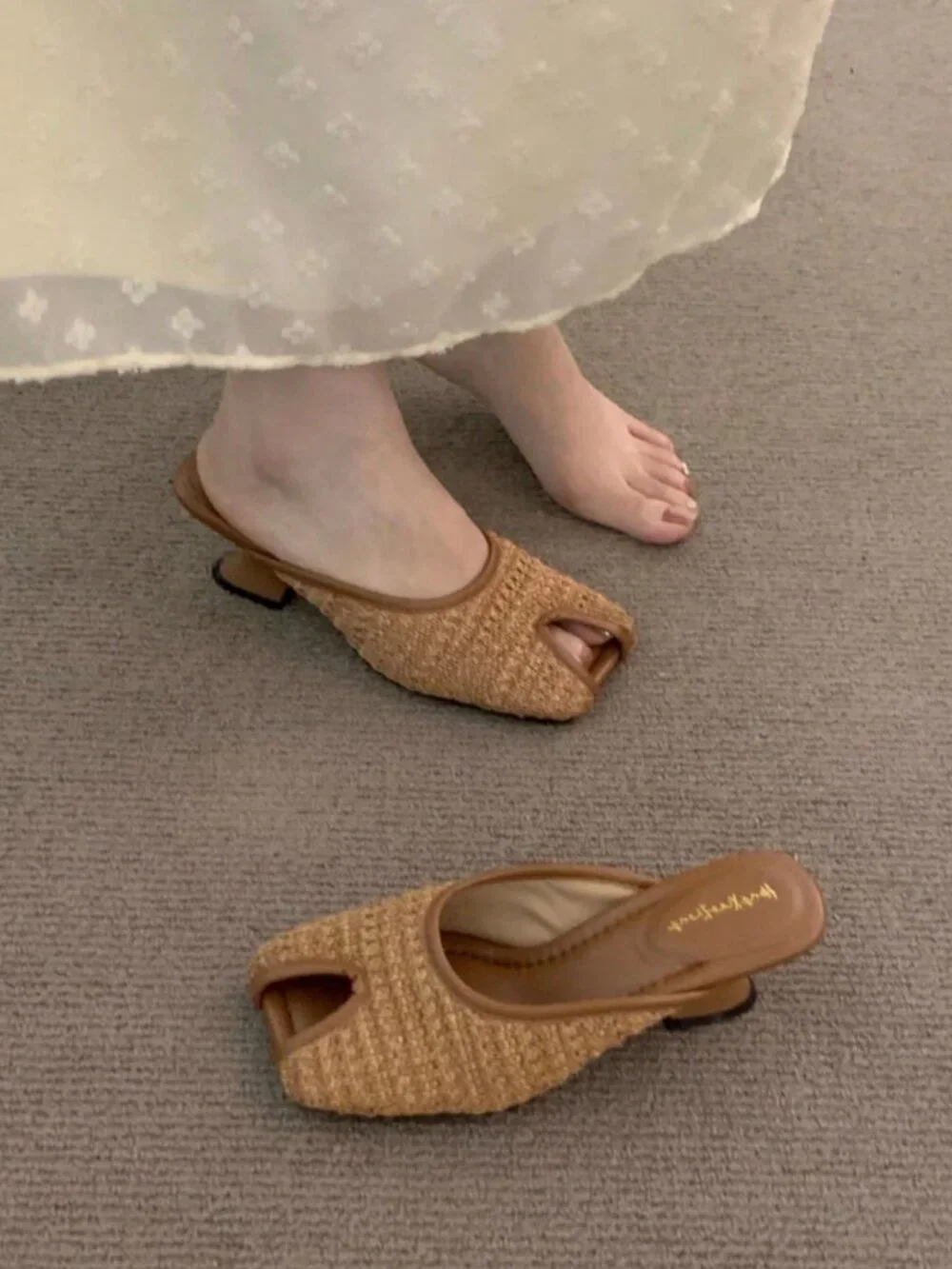 Brown Women's Woven Thick Heel open Toe Sandals - Picture 2 of 3